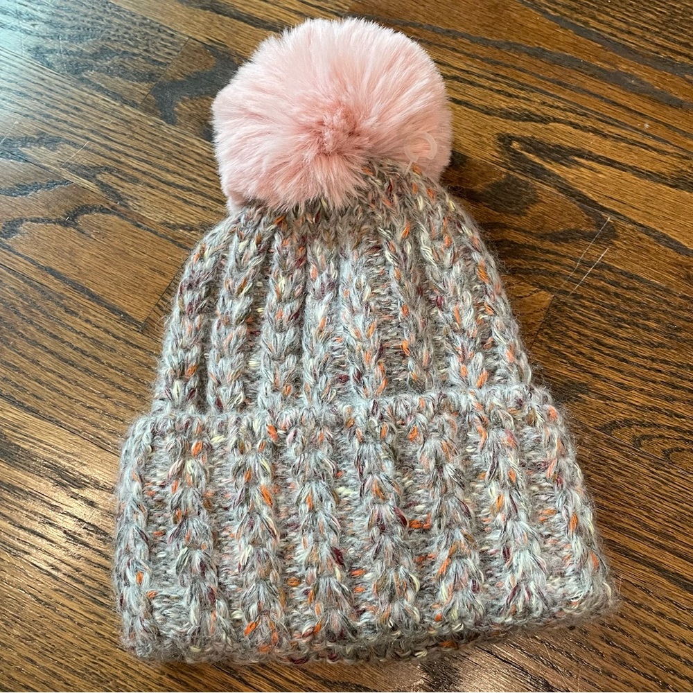 NORLA Canada Wool Blend Beige Pink Pom Pom Beanie Winter Hat